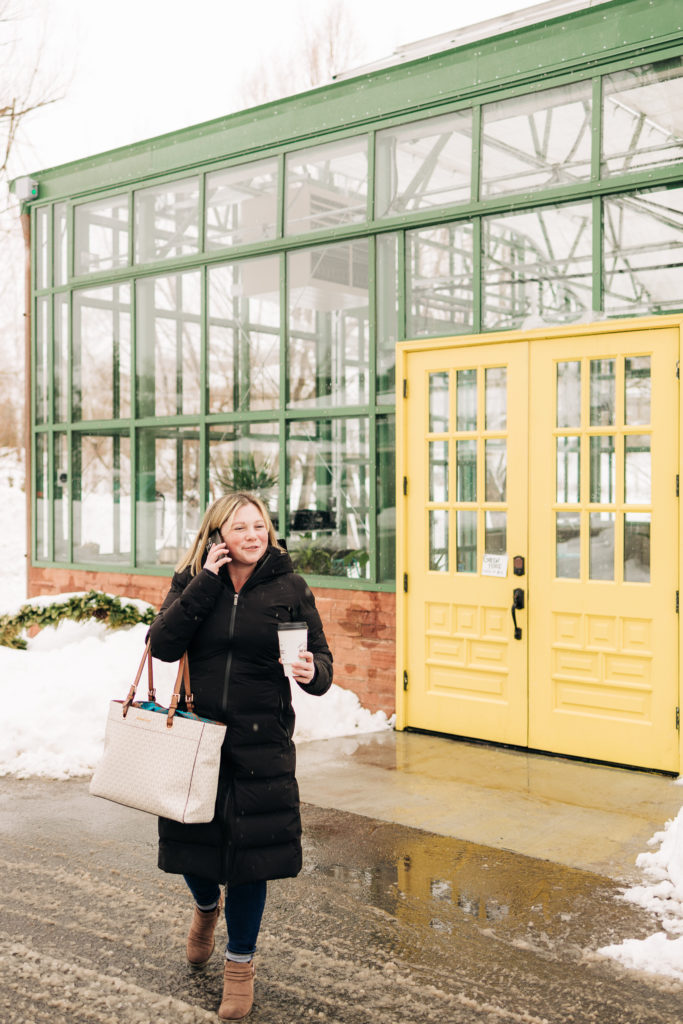Park City, Utah real estate agent photoshoot outside of a greenhouse in the winter - Becca Hofmann Photography